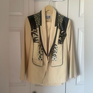 City Girl Nancy Bolen | 2 pc blazer skirt suit. Size 4. Animal print patchwork.